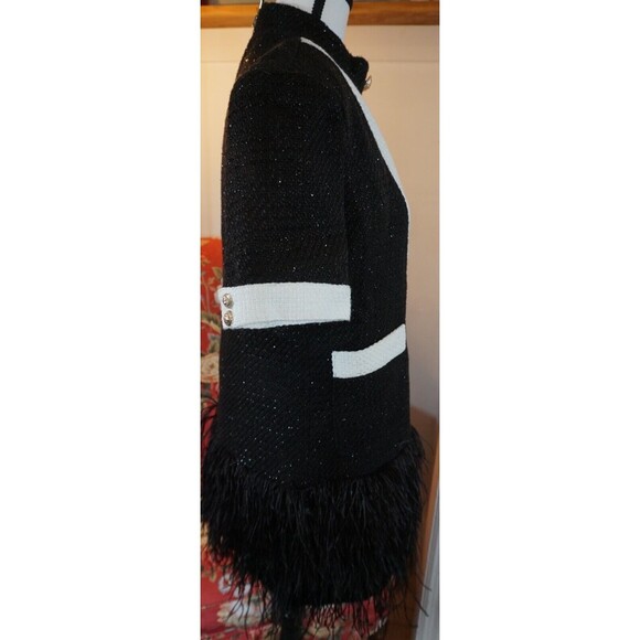 Tuxedo Style Sparkle Tweed Mini Dress with Fringe Feather Hem Sz M (6/8) - Picture 15 of 16